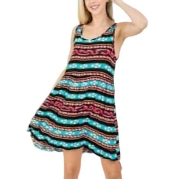Aztec Tribal Print Mini Sundress Sleeveless Boho Summer - Picture 1 of 10